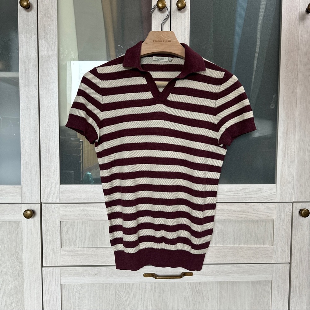 Suitsupply Burgundy and Cream Knit Polo